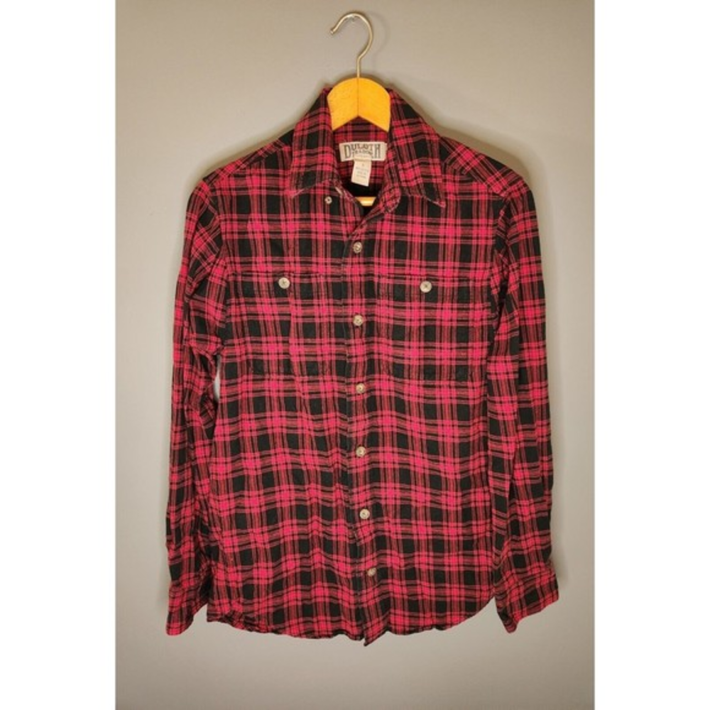 Duluth Trading Shirt Men's S Red Black Long Sleeve Plaid Button Up‎ Flannel